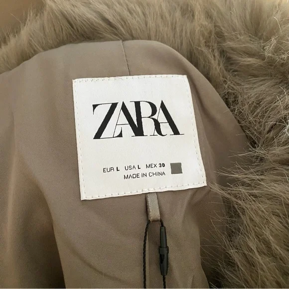 Zara faux fur buckle closure short coat grey brown - Picture 10 of 16